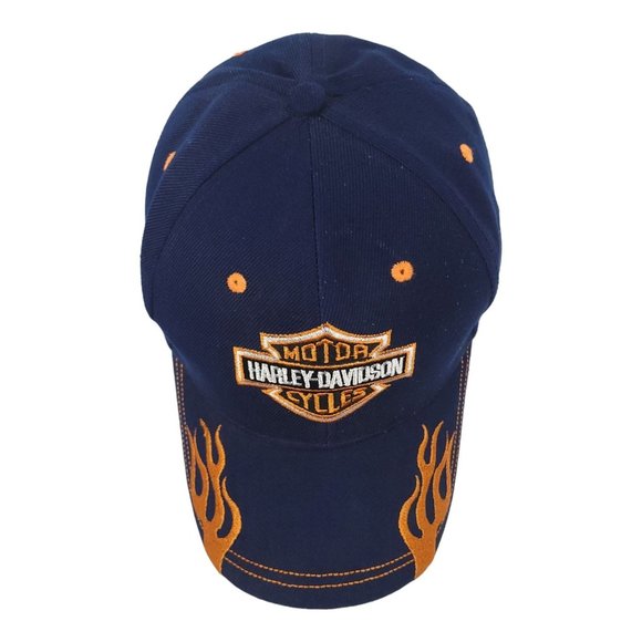 Harley Davidson Strapback Cap Biker Trucker Baseball Hat Blue Orange Flames - Picture 6 of 12